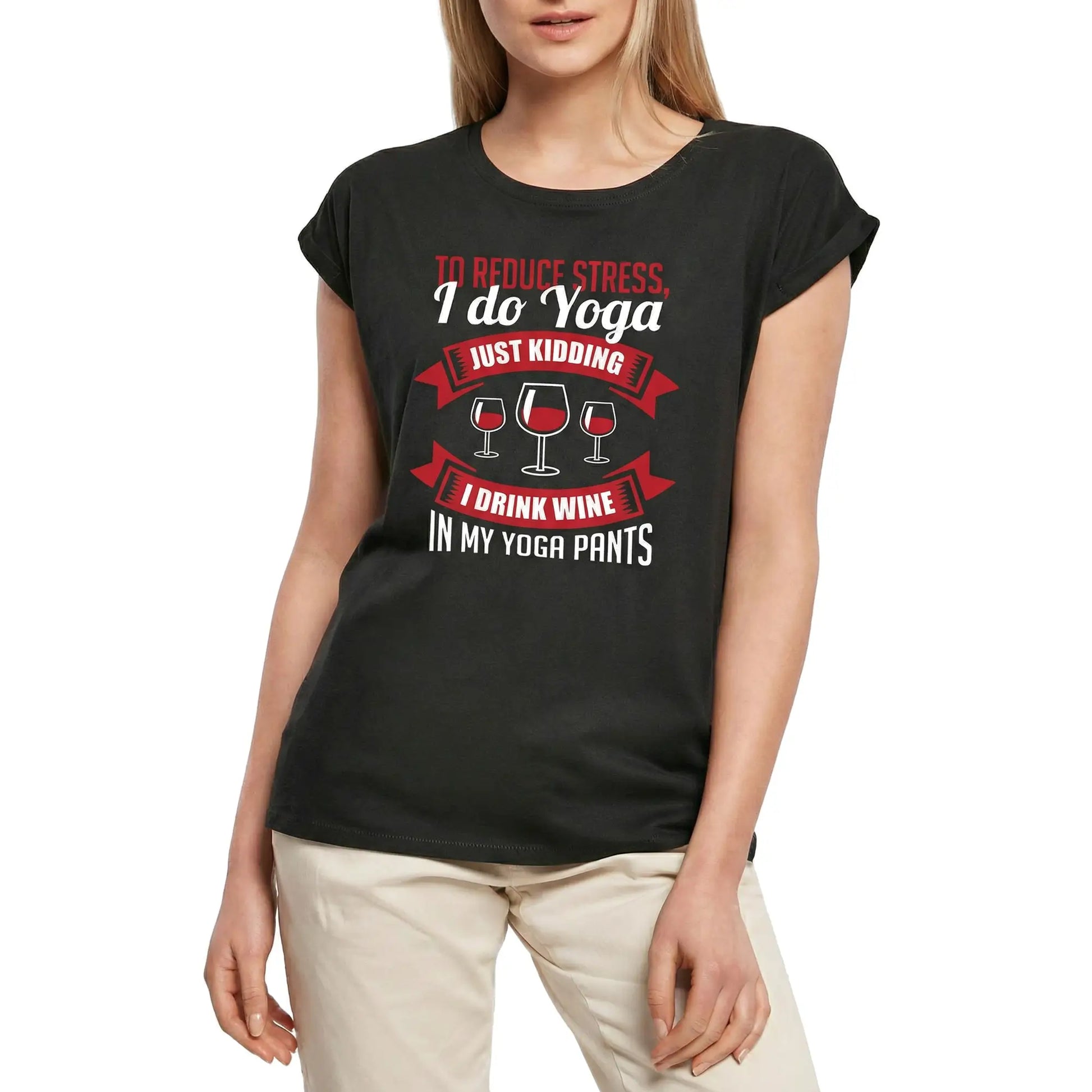 Women's Graphic T-Shirt I Drink Wine In My Yoga Pants Humor Meditation Ladies Limited Edition Short Sleeve Tee-Shirt Vintage Birthday Gift Novelty