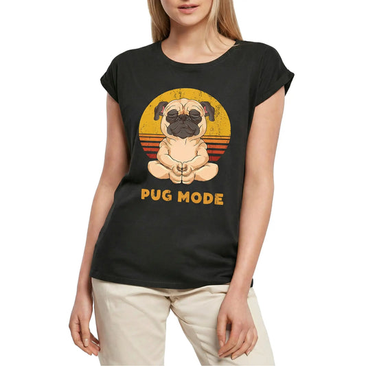 Women's Graphic T-Shirt Pug Mode Meditation Girl - Yoga Peace Ladies Limited Edition Short Sleeve Tee-Shirt Vintage Birthday Gift Novelty