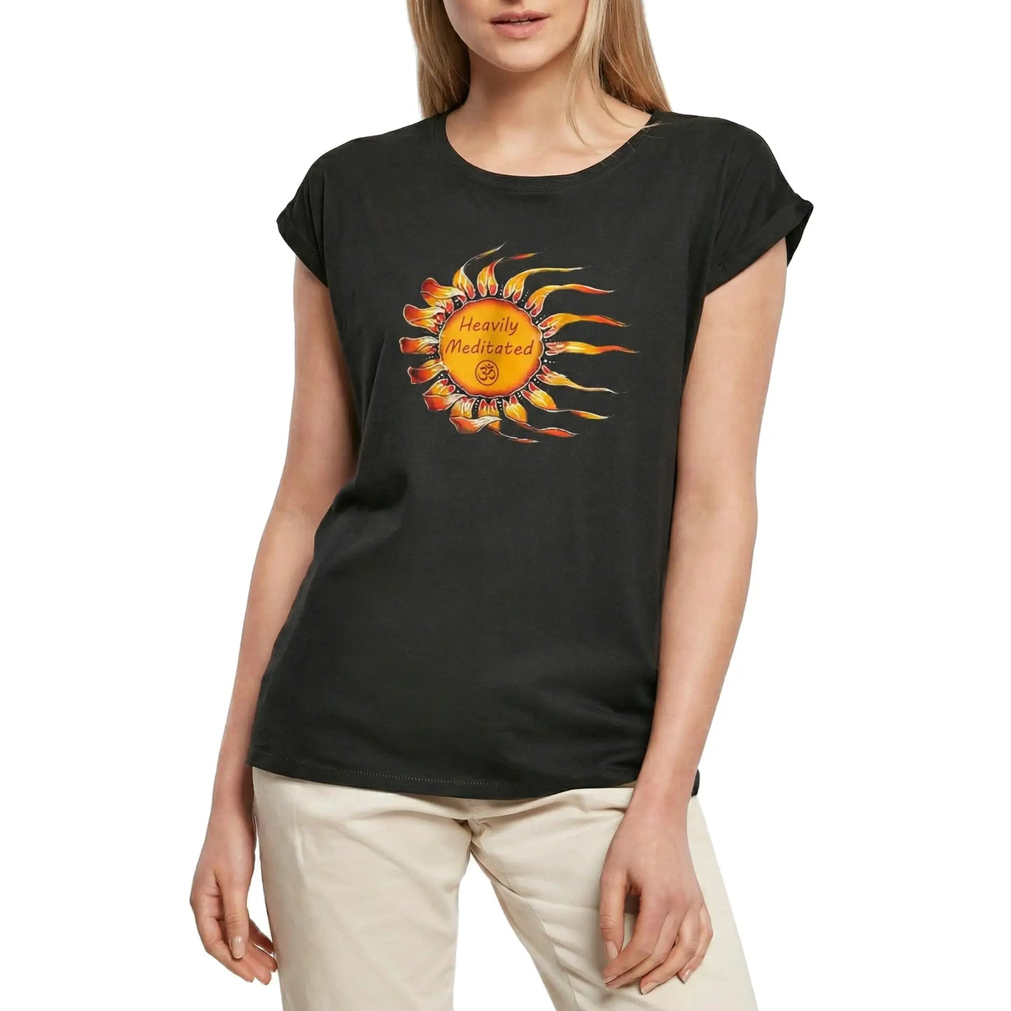 Women's Graphic T-Shirt Heavily Meditated Yoga Peace Ladies Limited Edition Short Sleeve Tee-Shirt Vintage Birthday Gift Novelty