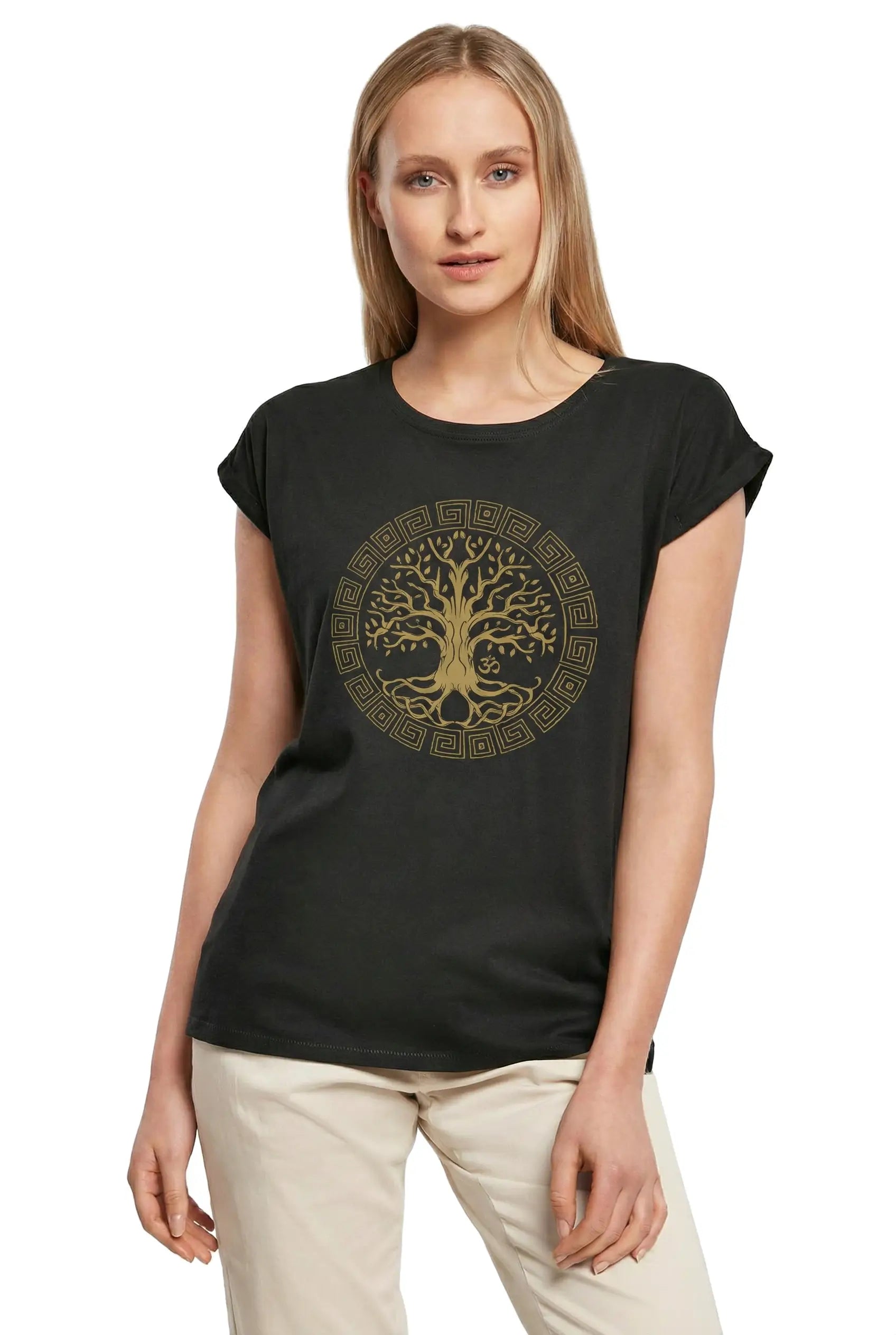 Women's Graphic T-Shirt Tree Of Spiritual Yoga Calligraphy Yoga Peace Ladies Limited Edition Short Sleeve Tee-Shirt Vintage Birthday Gift Novelty