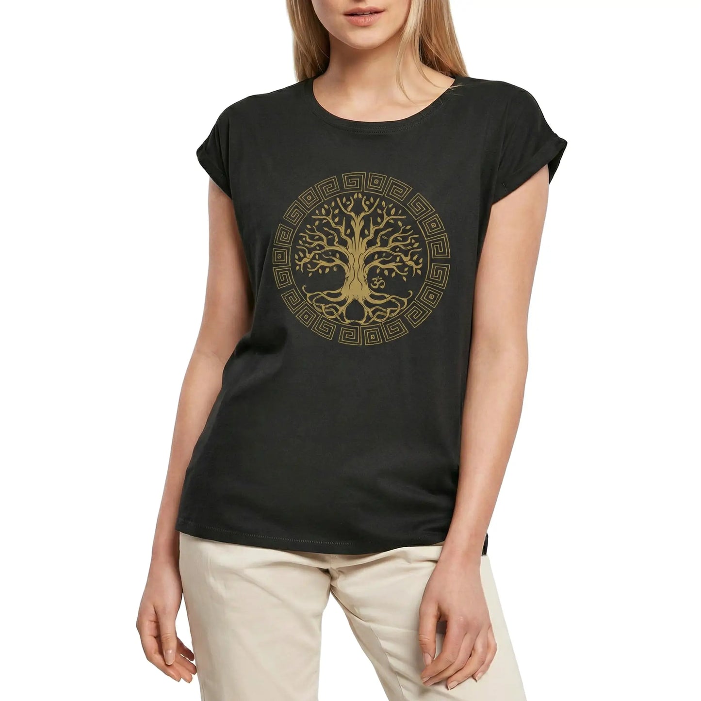 Women's Graphic T-Shirt Tree Of Spiritual Yoga Calligraphy Yoga Peace Ladies Limited Edition Short Sleeve Tee-Shirt Vintage Birthday Gift Novelty
