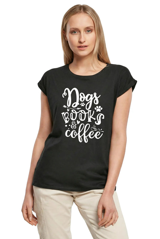 Women's Graphic T-Shirt Dogs Books Coffee Ladies Limited Edition Short Sleeve Tee-Shirt Vintage Birthday Gift Novelty