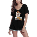 Women's Graphic T-Shirt V Neck My Dog Is Full Of Bull - French Bulldog Dog Lover Funny Ladies Limited Edition Short Sleeve Tee-Shirt Vintage Birthday Gift Novelty