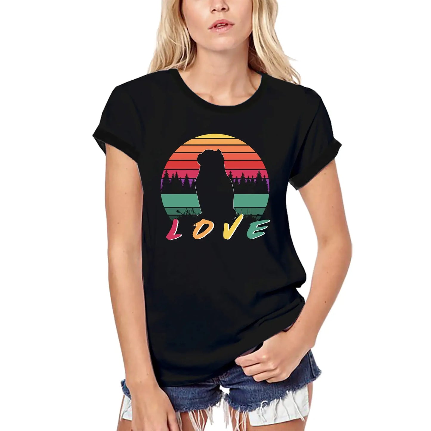 Women's Graphic T-Shirt Organic Scottish Fold Cat Love Eco-Friendly Ladies Limited Edition Short Sleeve Tee-Shirt Vintage Birthday Gift Novelty