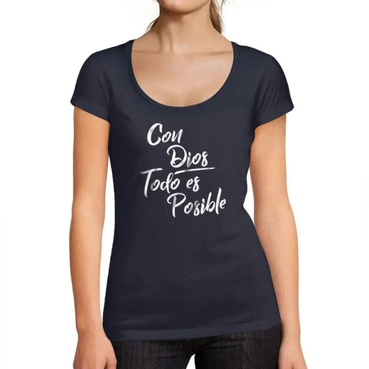Women's Graphic T-Shirt With God All Things Are Possible – Con Dios Todo Es Posible – Limited Edition Short Sleeve Tee-Shirt Vintage Birthday Gift Ladies Novelty