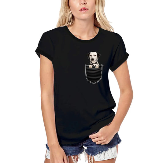 Women's Graphic T-Shirt Organic Dalmatian In Pocket Dog Paw Funny Ladies Limited Edition Short Sleeve Tee-Shirt Vintage Birthday Gift Novelty