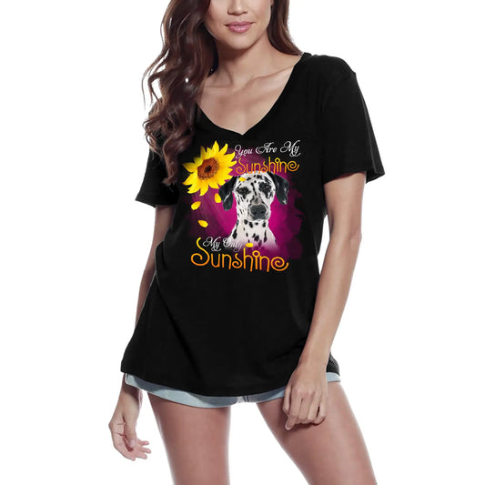 Women's Graphic T-Shirt V Neck You're My Sunshine - Cute Dalmatian Dog Paw Funny Ladies Limited Edition Short Sleeve Tee-Shirt Vintage Birthday Gift Novelty