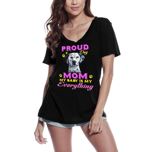 Women's Graphic T-Shirt V Neck Proud Dog Mom - Cute Dalmatian Dog Paw Funny Ladies Limited Edition Short Sleeve Tee-Shirt Vintage Birthday Gift Novelty