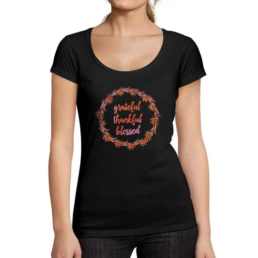 Women's Graphic T-Shirt Grateful Thankful Blessed Shirt Thanksgiving Holiday Limited Edition Short Sleeve Tee-Shirt Vintage Birthday Gift Ladies Novelty