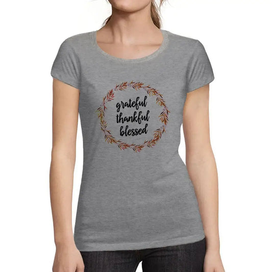 Women's Graphic T-Shirt Organic Grateful Thankful Blessed Shirt Thanksgiving Holiday Ladies Limited Edition Short Sleeve Tee-Shirt Vintage Birthday Gift Novelty