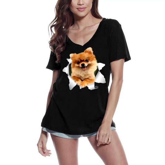 Women's Graphic T-Shirt V Neck Cute Pomeranian Dog Lover Ladies Limited Edition Short Sleeve Tee-Shirt Vintage Birthday Gift Novelty