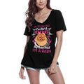 Women's Graphic T-Shirt V Neck My Mom Said I'm A Baby - Pomeranian Dog Lover Ladies Limited Edition Short Sleeve Tee-Shirt Vintage Birthday Gift Novelty