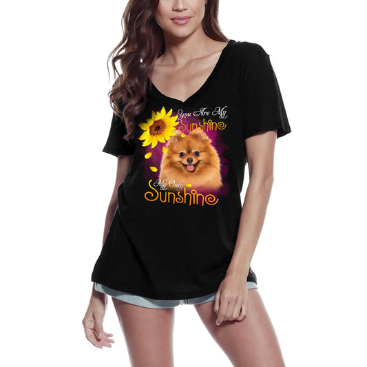 Women's Graphic T-Shirt V Neck You Are My Sunshine - Pomeranian Dog Lover Ladies Limited Edition Short Sleeve Tee-Shirt Vintage Birthday Gift Novelty
