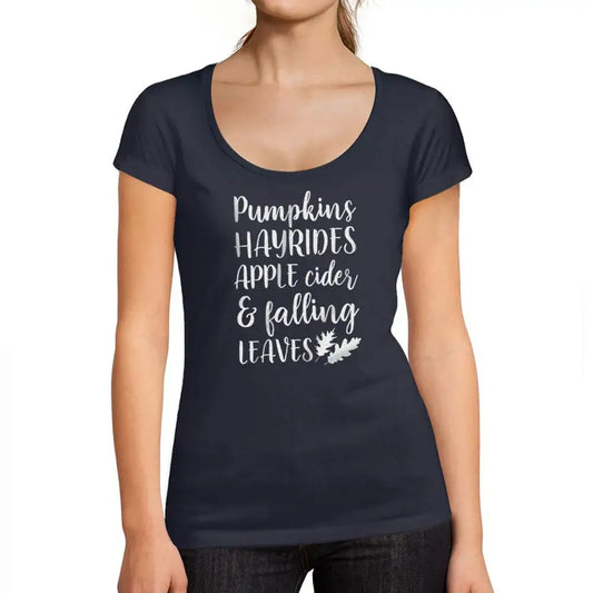 Women's Graphic T-Shirt Pumpkins Hayrides Apple Cider And Falling Leaves Limited Edition Short Sleeve Tee-Shirt Vintage Birthday Gift Ladies Novelty