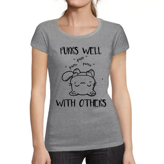 Women's Graphic T-Shirt Purrs Well With Others Limited Edition Short Sleeve Tee-Shirt Vintage Birthday Gift Ladies Novelty