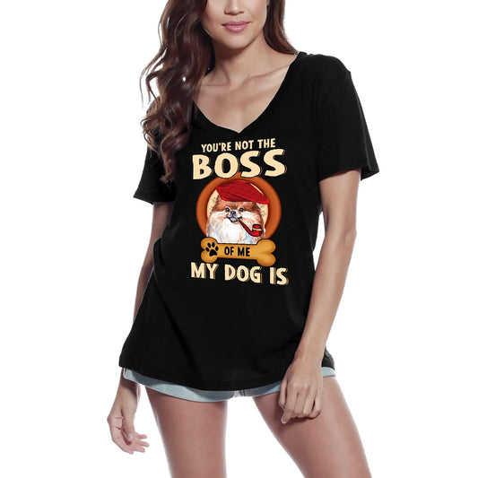 Women's Graphic T-Shirt V Neck My Dog Is Pomeranian Dog Lover Ladies Limited Edition Short Sleeve Tee-Shirt Vintage Birthday Gift Novelty