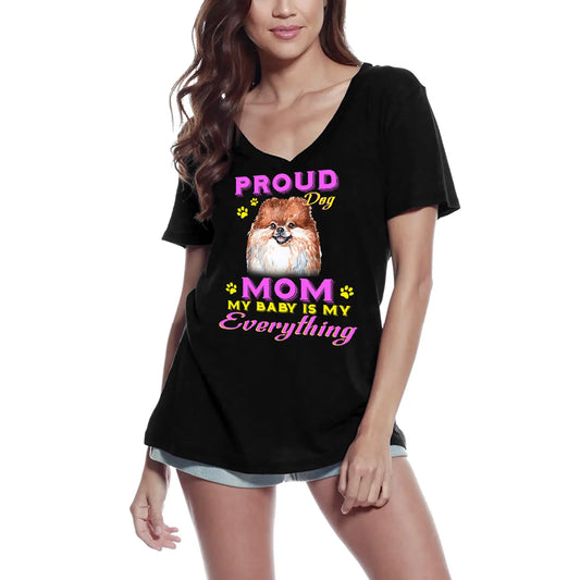 Women's Graphic T-Shirt V Neck Proud Dog Mom Pomeranian Dog Lover Ladies Limited Edition Short Sleeve Tee-Shirt Vintage Birthday Gift Novelty