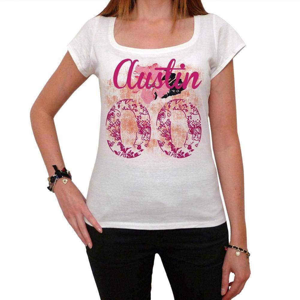 00, Austin, City With Number, <span>Women's</span> <span>Short Sleeve</span> Round White T-shirt 00008 - ULTRABASIC