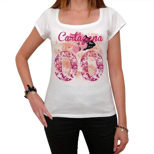 00, Cartagena, City With Number, <span>Women's</span> <span>Short Sleeve</span> Round White T-shirt 00008 - ULTRABASIC