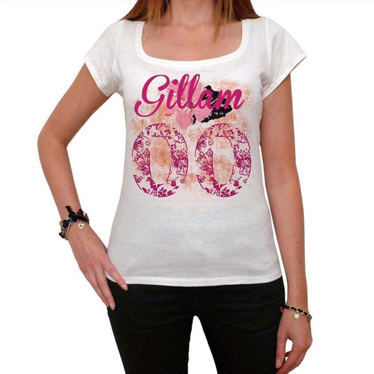 00, Gillam, City With Number, <span>Women's</span> <span>Short Sleeve</span> Round White T-shirt 00008 - ULTRABASIC