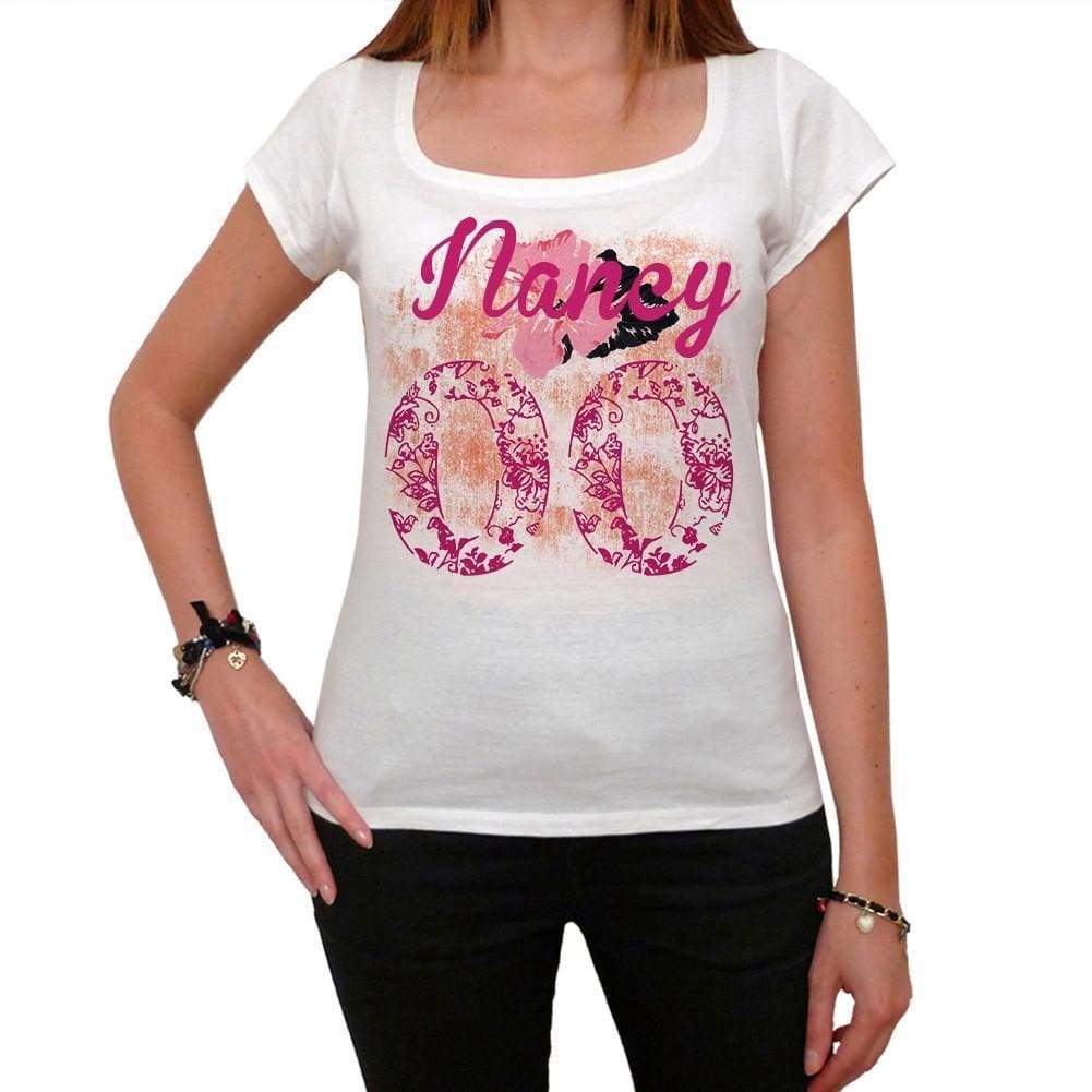 00, Nancy, City With Number, <span>Women's</span> <span>Short Sleeve</span> Round White T-shirt 00008 - ULTRABASIC