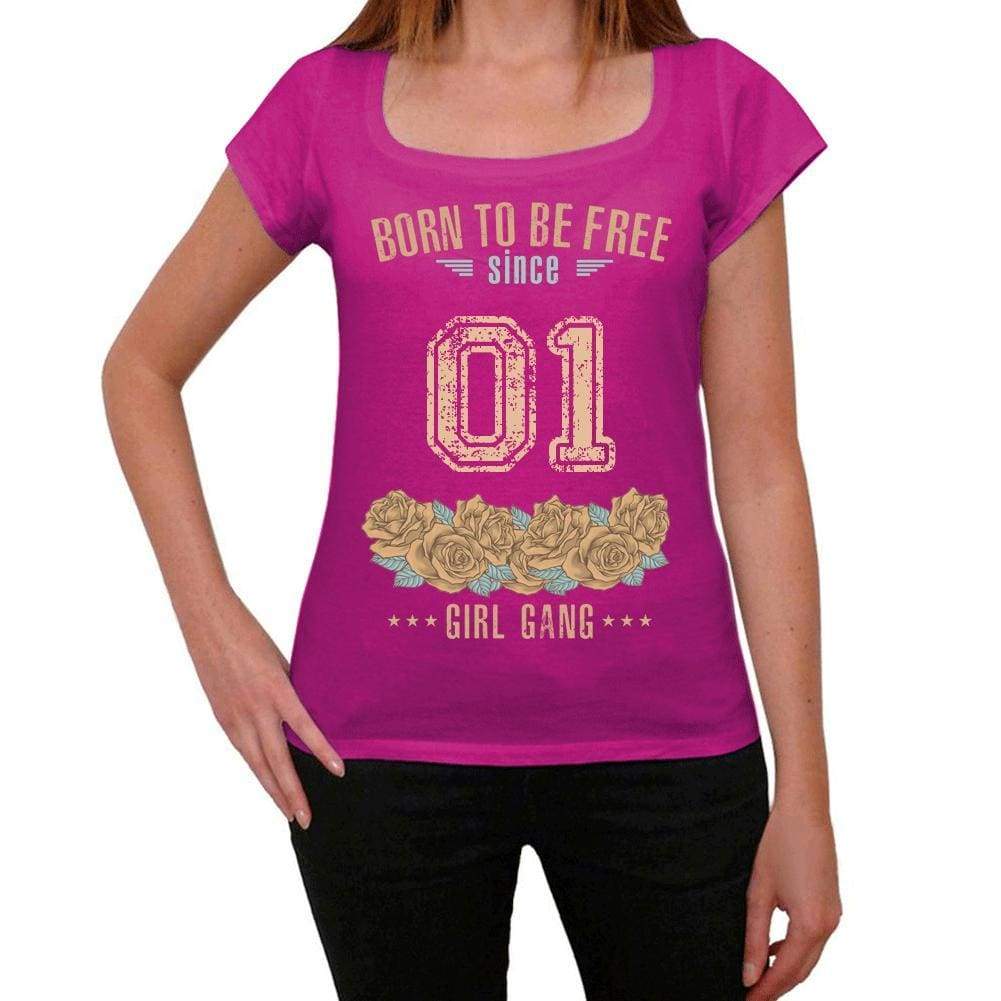 01, Born to be Free Since 01 Womens T shirt Pink Birthday Gift 00533 - Ultrabasic