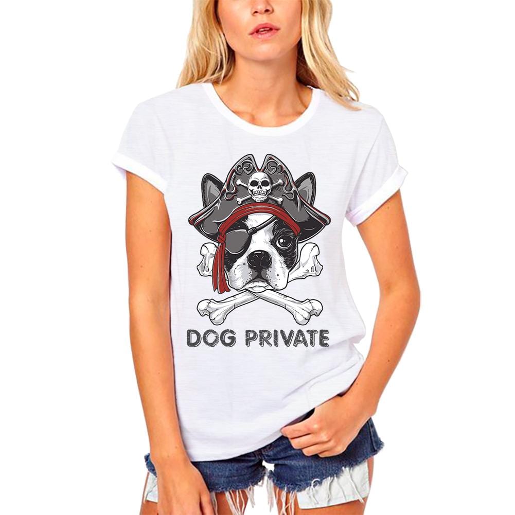 ULTRABASIC Women's Organic T-Shirt - Cute Dog Private - Pirate Shirt for Women skulls ahirt clothes style tee shirts black printed tshirt womens hoodies badass funny gym punisher texas novelty vintage unique ghost humor gift saying dog pirate death alive death  goonies love christian camisetas Día de Los Muertos keep distance