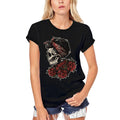 ULTRABASIC Women's Organic T-Shirt - Lady Skull Roses - Graphic Scary Tee Shirt
