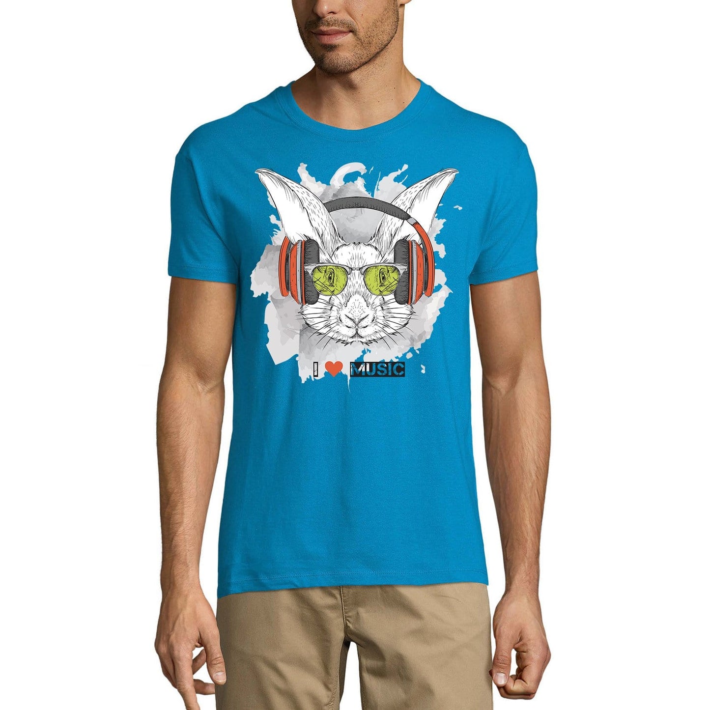 ULTRABASIC Men's Novelty T-Shirt Cool Rabbit - I Love Music Funny Tee Shirt