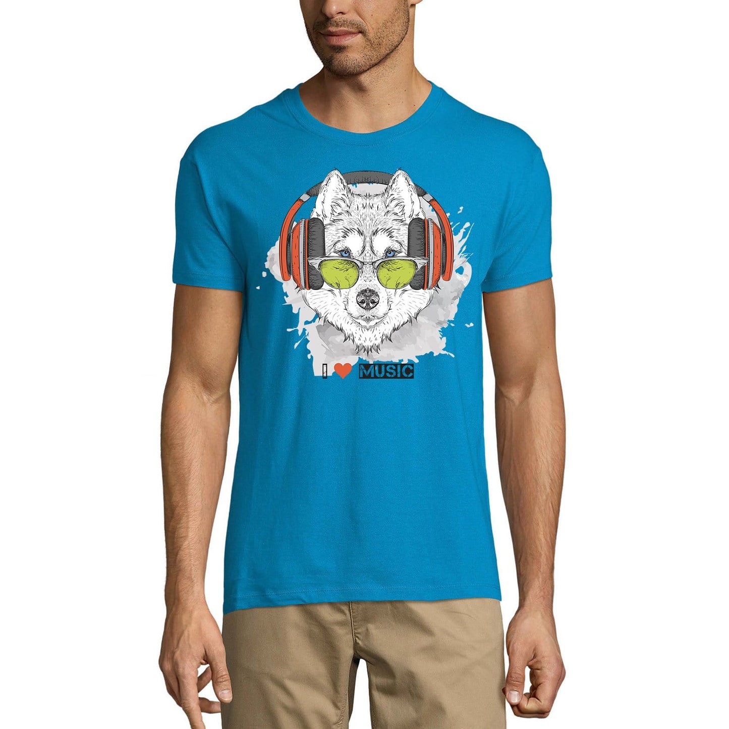 ULTRABASIC Men's Novelty T-Shirt Cool Husky - I Love Music Funny Tee Shirt