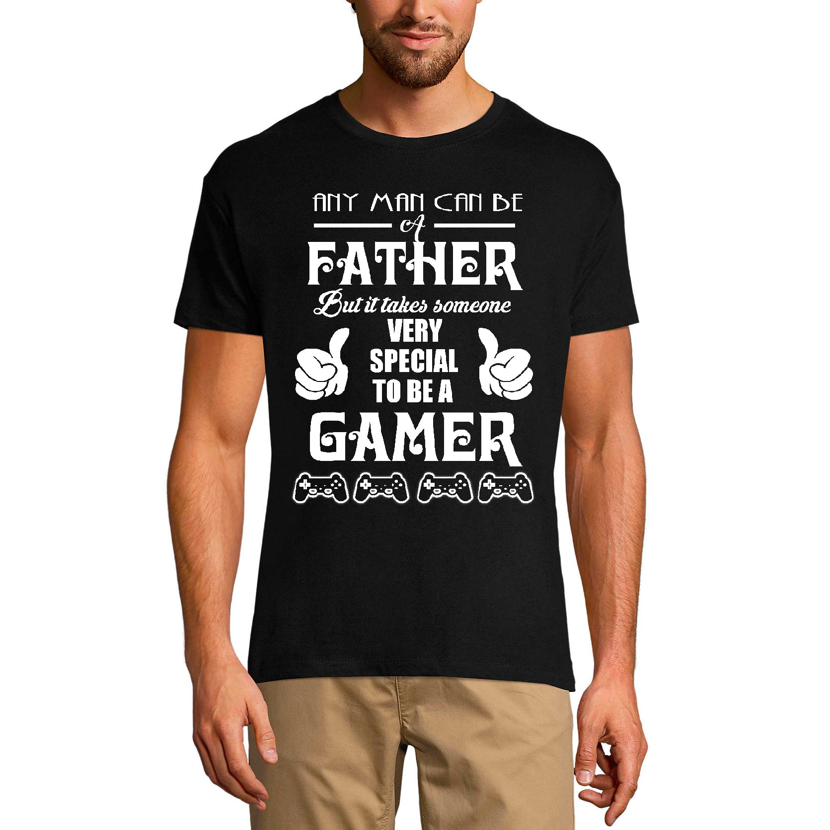 ULTRABASIC Men's T-Shirt Any Man Can Be Father - Dad Gamer - Gift for Father's Day game over dad awesome gamer i paused my game alien player ufo playstation tee shirt clothes gaming apparel gifts super mario nintendo call of duty bros graphic tshirt video game funny geek gift for the gamer fortnite pubg humor son father birthday
