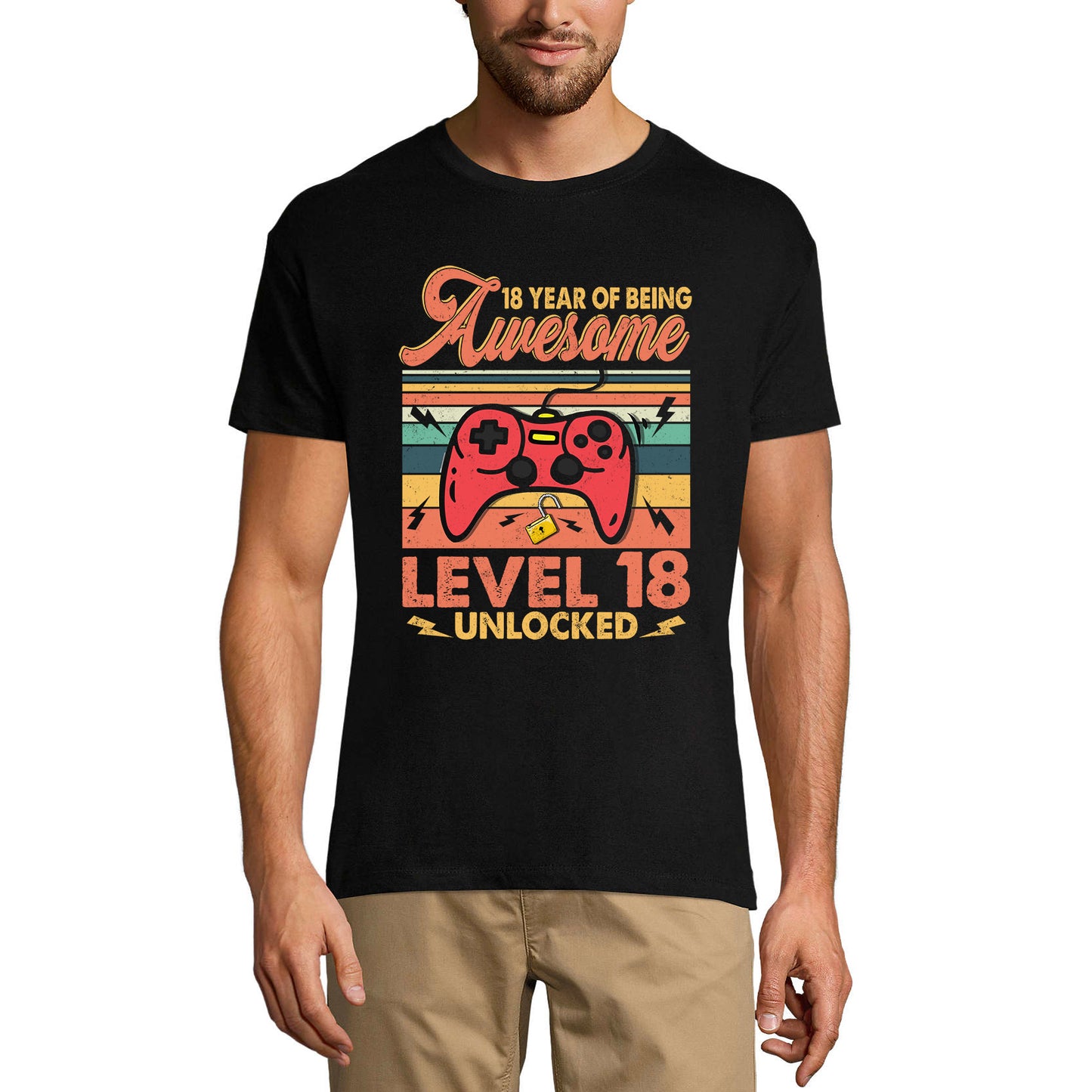 ULTRABASIC Men's T-Shirt 18 Years Of Being Awesome - Level 18 Unlocked - Birthday Tee Shirt