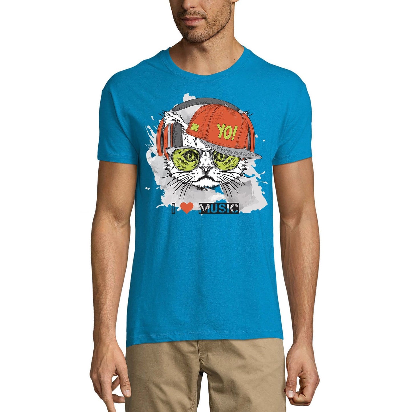 ULTRABASIC Men's Novelty T-Shirt Cool Cat - I Love Music Funny Tee Shirt