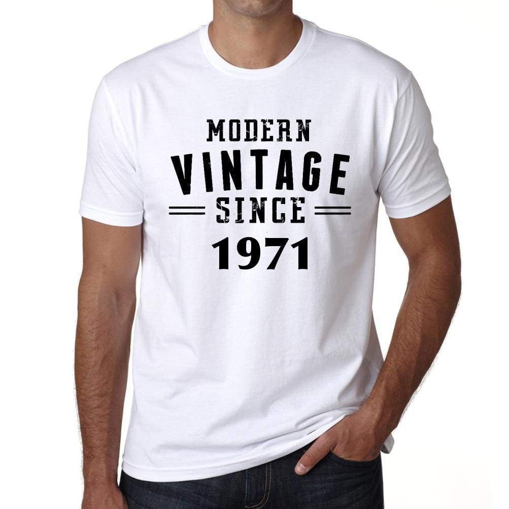 1971, Modern Vintage, White, Men's Short Sleeve Round Neck T-shirt 00113 - ultrabasic-com