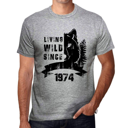 1974, Living Wild Since 1974 Men's T-shirt Grey Birthday Gift 00500 - ultrabasic-com