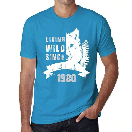 1980, Living Wild Since 1980 Men's T-shirt Blue Birthday Gift 00499 - ultrabasic-com