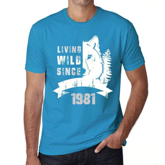1981, Living Wild Since 1981 Men's T-shirt Blue Birthday Gift 00499 - ultrabasic-com