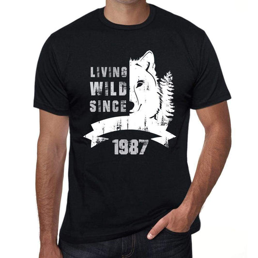 1987, Living Wild Since 1987 Men's T-shirt Black Birthday Gift 00498 - ultrabasic-com