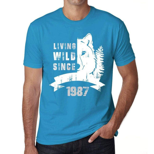 1987, Living Wild Since 1987 Men's T-shirt Blue Birthday Gift 00499 - ultrabasic-com