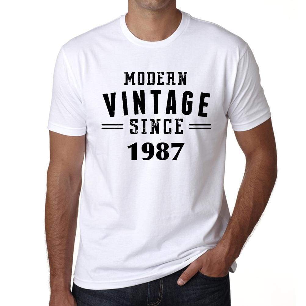 1987, Modern Vintage, White, Men's Short Sleeve Round Neck T-shirt 00113 - ultrabasic-com