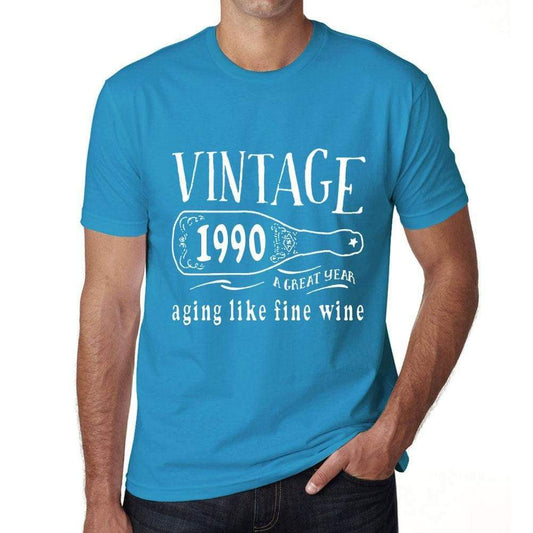 1990 Aging Like A Fine Wine Mens T-Shirt Blue Birthday Gift 00460 - Blue / Xs - Casual