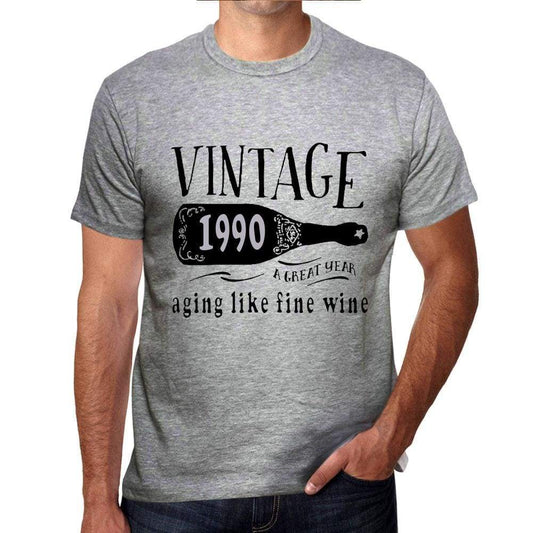 1990 Aging Like A Fine Wine Mens T-Shirt Grey Birthday Gift 00459 - Grey / S - Casual