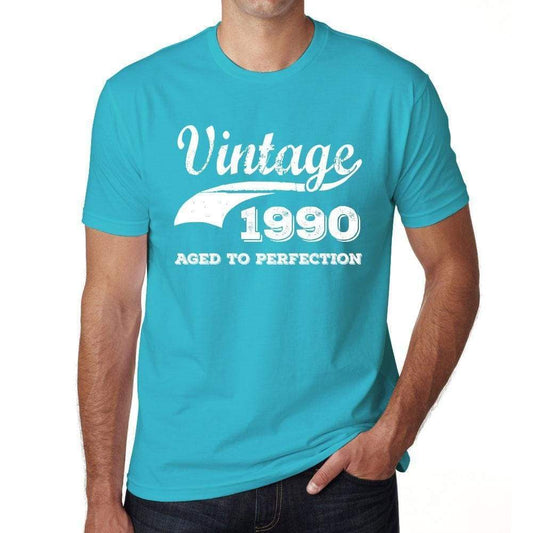 1990 Vintage Aged To Perfection Blue Mens Short Sleeve Round Neck T-Shirt 00291 - Blue / S - Casual