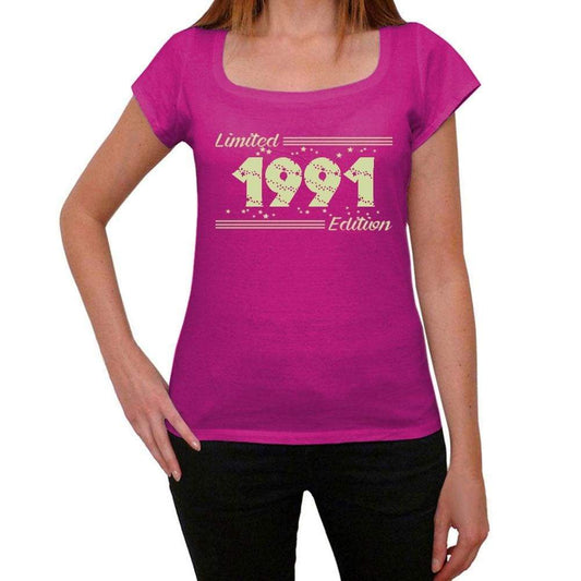 1991 Limited Edition Star Womens T-Shirt Pink Birthday Gift 00384 - Pink / Xs - Casual