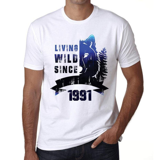 1991 Living Wild Since 1991 Mens T-Shirt White Birthday Gift 00508 - White / Xs - Casual