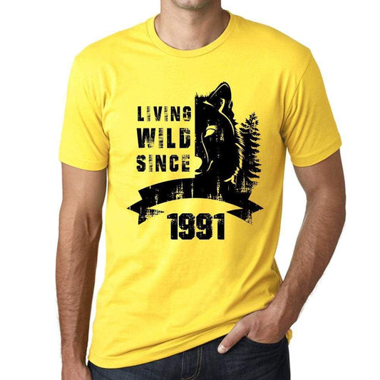 1991 Living Wild Since 1991 Mens T-Shirt Yellow Birthday Gift 00501 - Yellow / X-Small - Casual