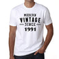1991 Modern Vintage White Mens Short Sleeve Round Neck T-Shirt 00113 - White / S - Casual