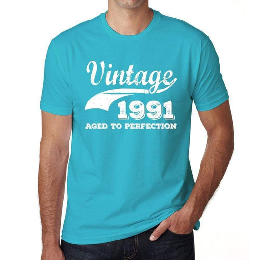 1991 Vintage Aged To Perfection Blue Mens Short Sleeve Round Neck T-Shirt 00291 - Blue / S - Casual