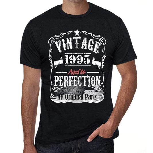 1995 Vintage Aged To Perfection Mens T-Shirt Black Birthday Gift 00490 - Black / Xs - Casual