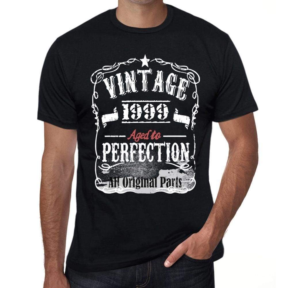 1999 Vintage Aged To Perfection Mens T-Shirt Black Birthday Gift 00490 - Black / Xs - Casual